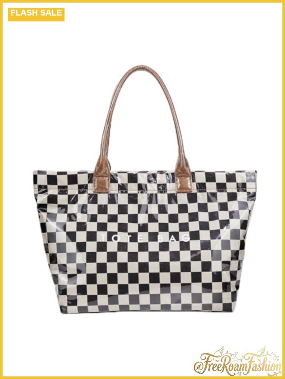 Checkered Tote Bag Large Plaid PVC Handbag for Women Work Shopping